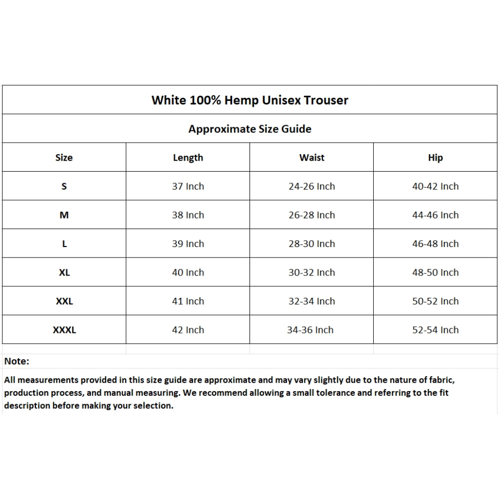 White Hemp Trouser | Pant | THC Free | Unisex | 100% Hemp